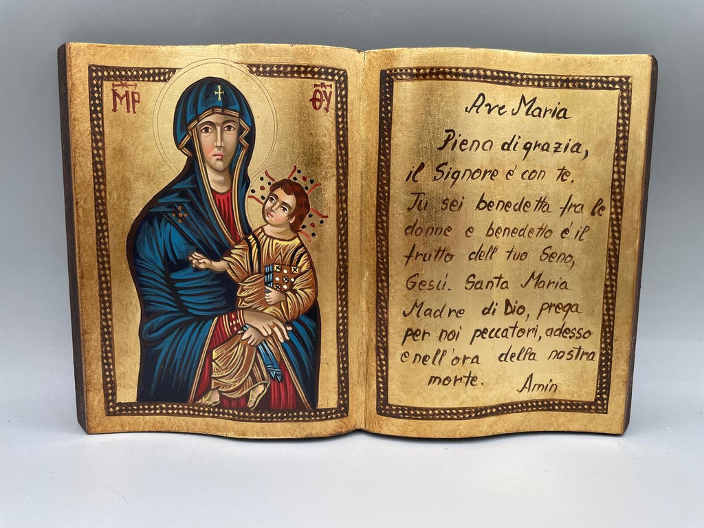 Icona a Forma di Libro Madonna Salus Populi con Ave Maria 20x30 cm