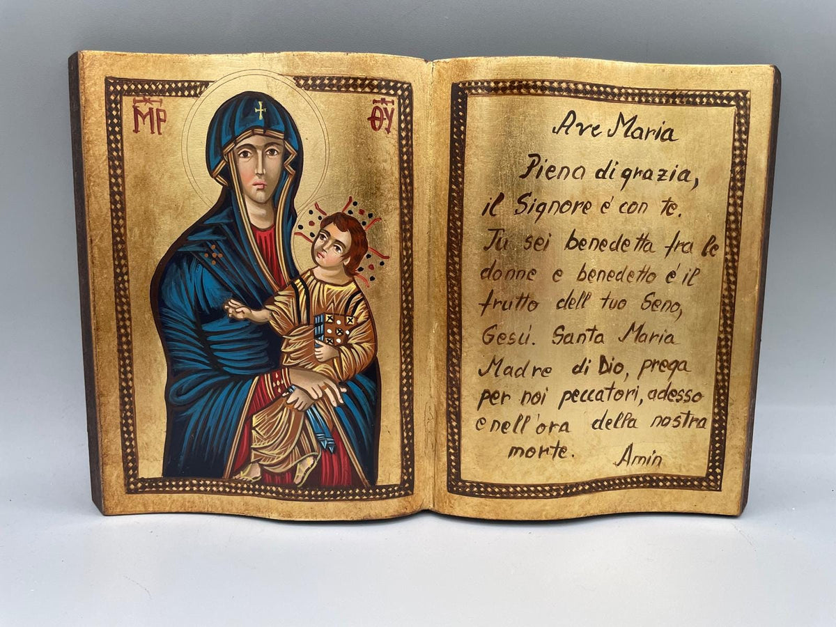 Icona a Forma di Libro Madonna Salus Populi con Ave Maria 20x30 cm