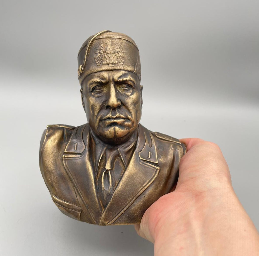 Busto di Benito Mussolini in Bronzo Fuso – Riproduzione Storica, h 15 cm