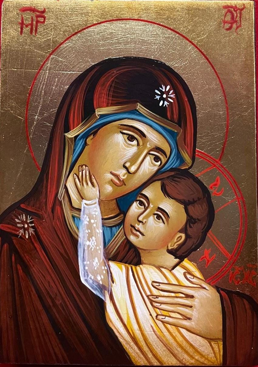 Icona Madonna della Carezza – Dipinta a Mano su Legno