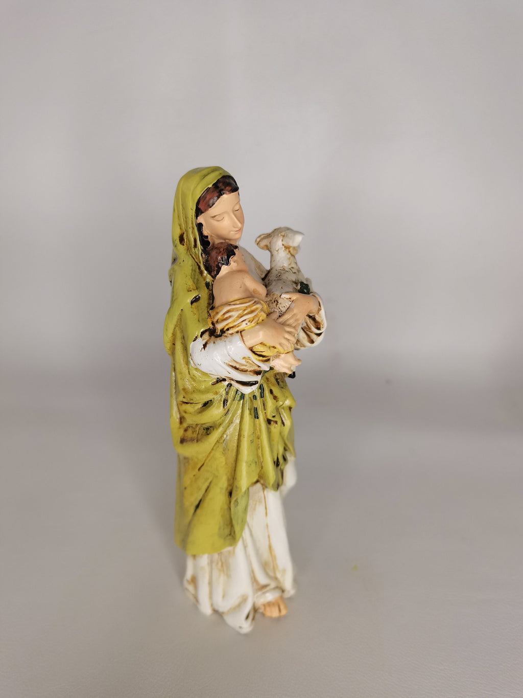 Statue Madonna Hirtin aus handbemaltem Kunstharz – 15 cm
