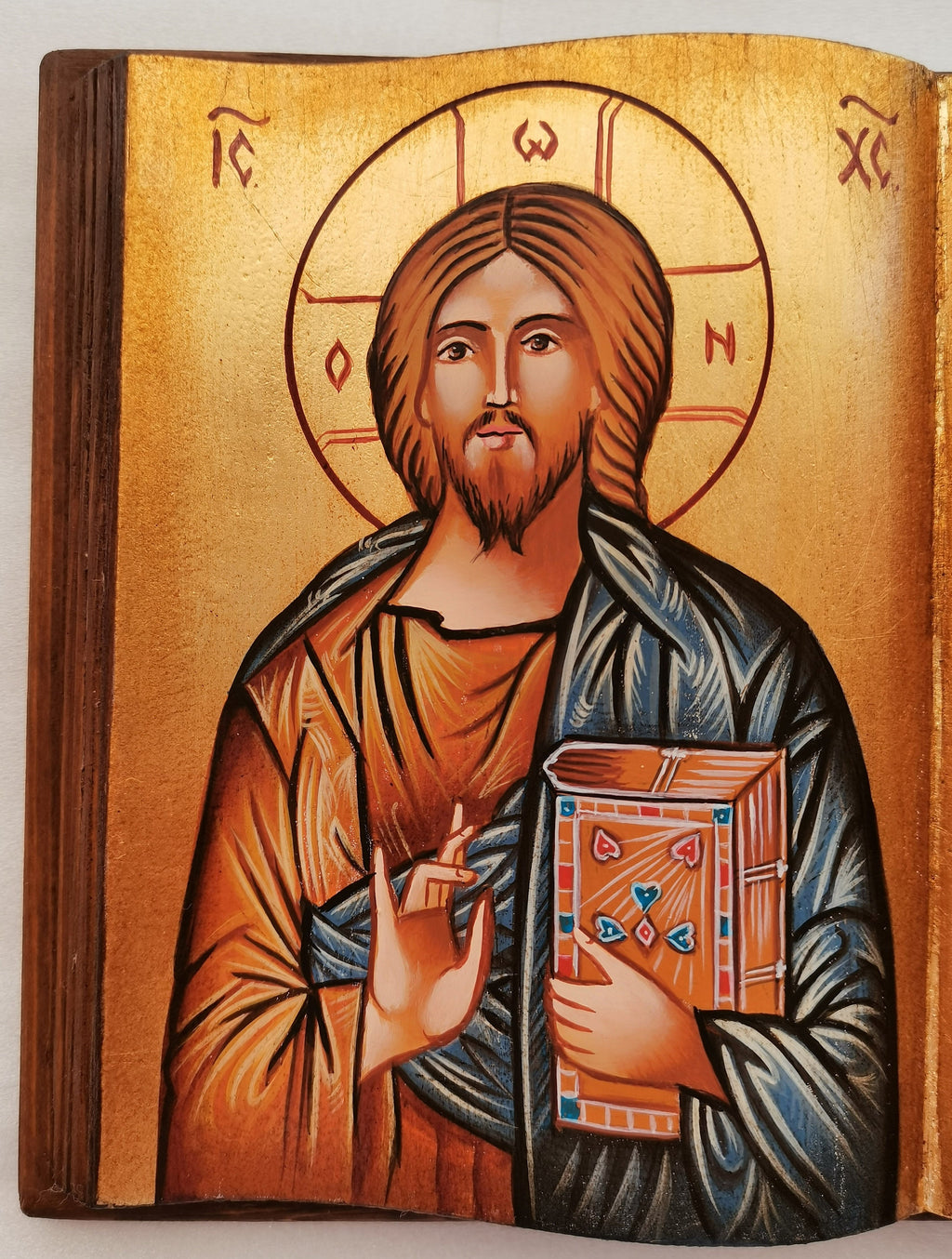 Icona a Forma di Libro Gesù Pantocratore con Padre Nostro 20x30 cm