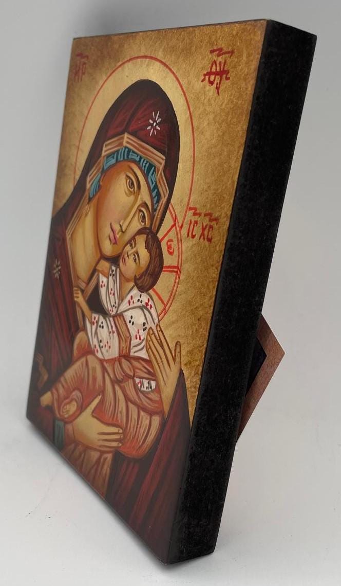 Ikone Madonna mit Kind 10x14 cm – handgemalt, goldener Hintergrund
