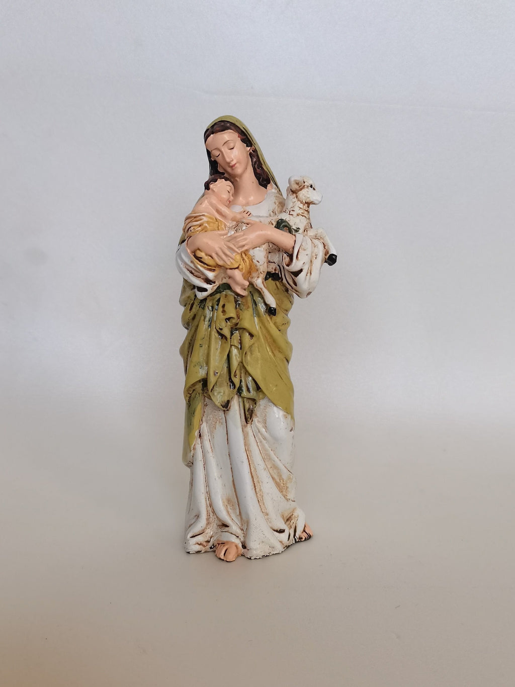 Statue Madonna Hirtin aus handbemaltem Kunstharz – 15 cm