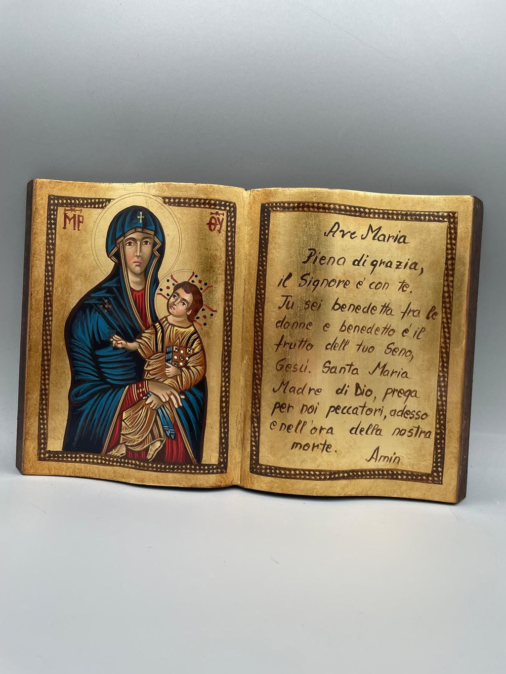 Icona a Forma di Libro Madonna Salus Populi con Ave Maria 20x30 cm