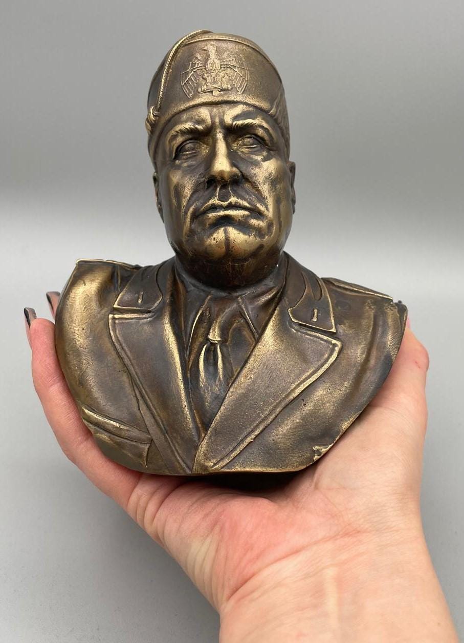Busto di Benito Mussolini in Bronzo Fuso – Riproduzione Storica, h 15 cm
