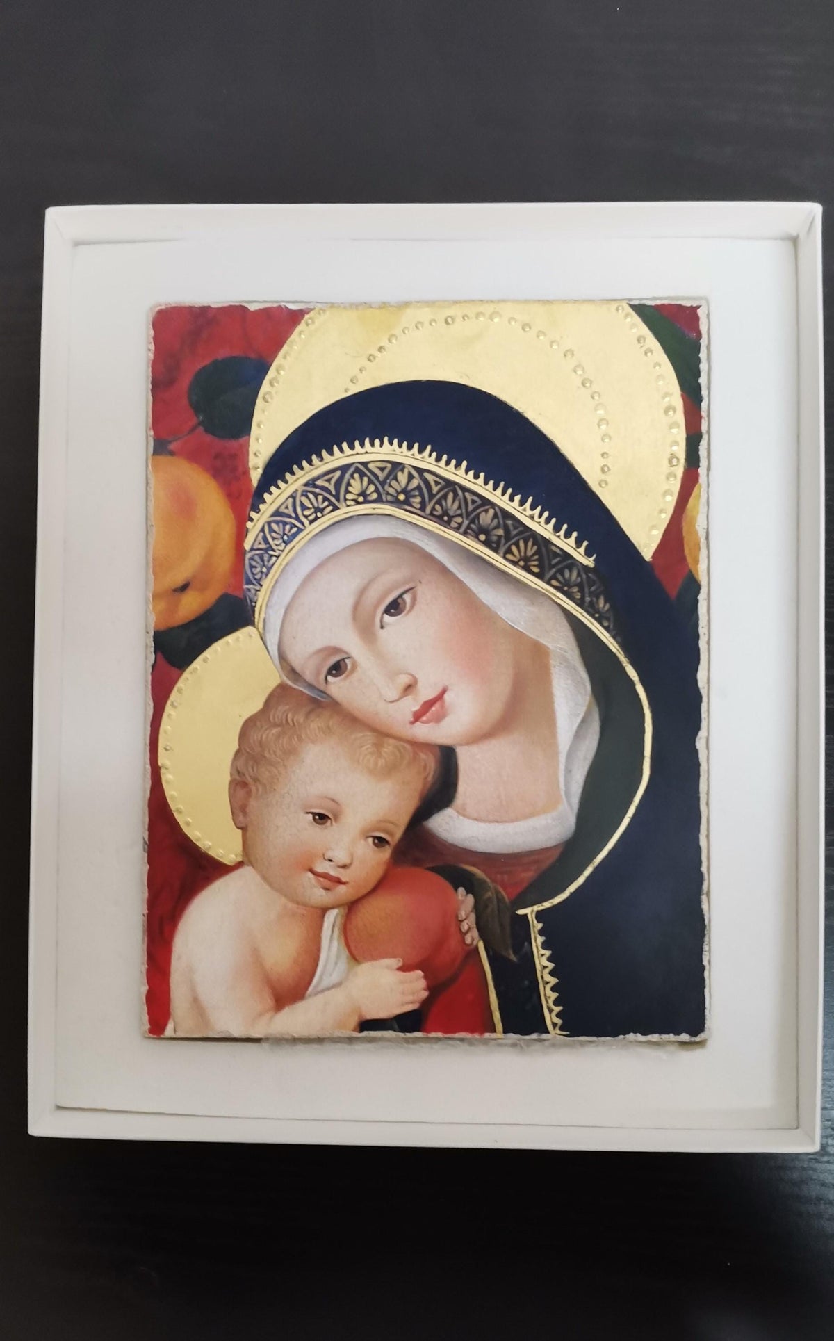 Madonna con Bambino – Affresco Bottega Tifernate 24x18 cm, Foglia Oro 18 kt