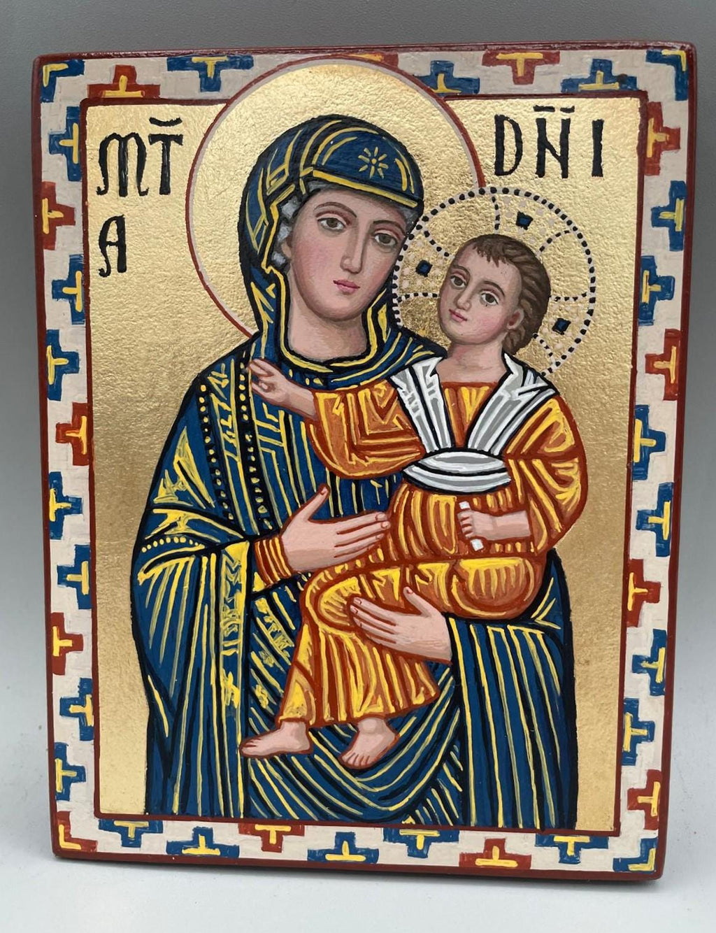 Icona Bizantina Theotokos Mater Domini – Dipinta a Mano, Foglia Oro