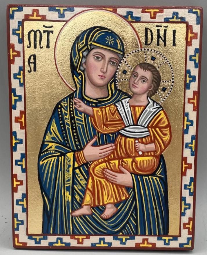 Icona Bizantina Theotokos Mater Domini – Dipinta a Mano, Foglia Oro