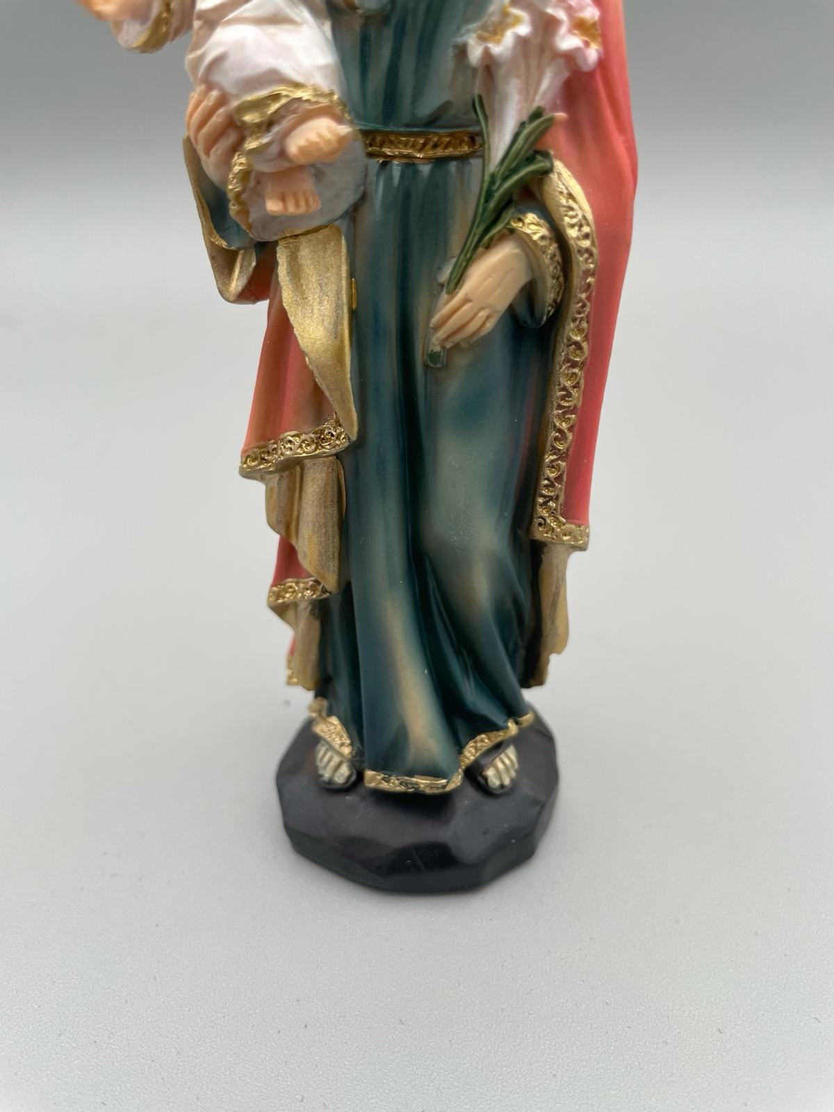 Statue Heiliger Josef mit Jesuskind aus bemaltem Kunstharz – 13 cm