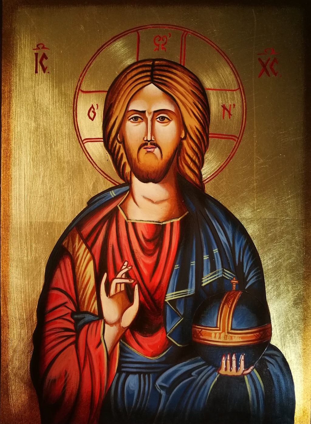 Icône Christ Pantocrator avec le Monde 14x18 cm – Peinte à la main
