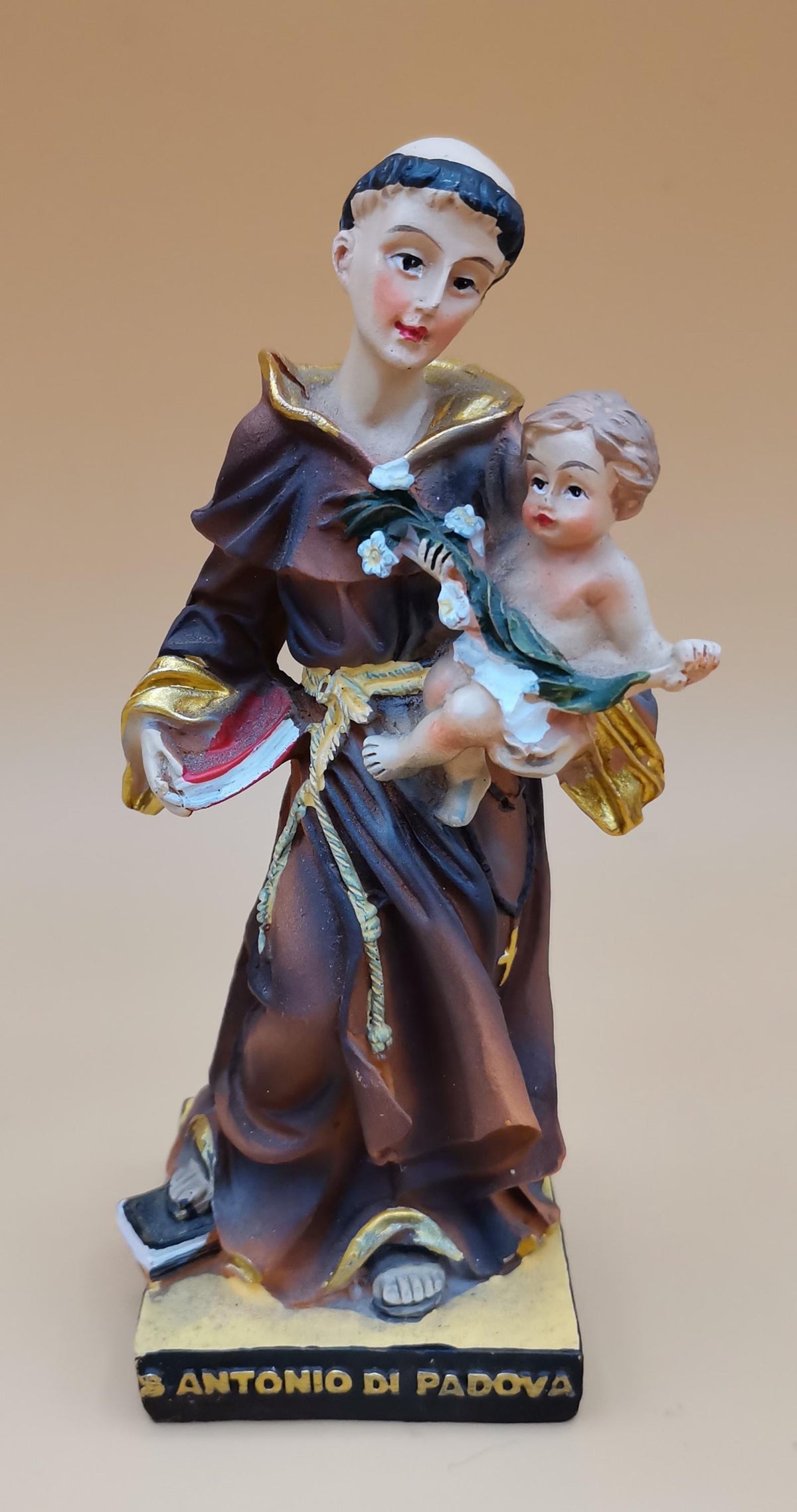 Statue des heiligen Antonius von Padua aus handbemaltem Kunstharz – 14 cm