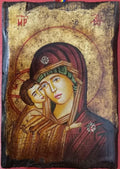 Icona Sacra Madonna della Tenerezza Anticata 18x24 cm – Dipinta a Mano
