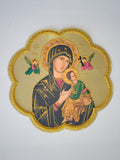 Icona Madonna del Perpetuo Soccorso Ricamata a Mano in Filo Oro 22x22 cm