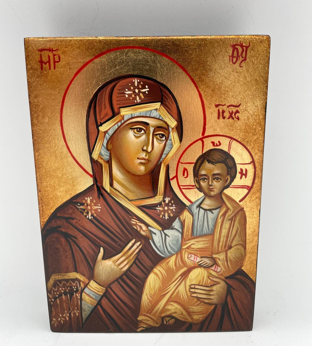 Icona Madonna con Bambino e Pergamena 10x14 cm – Stile Bizantino