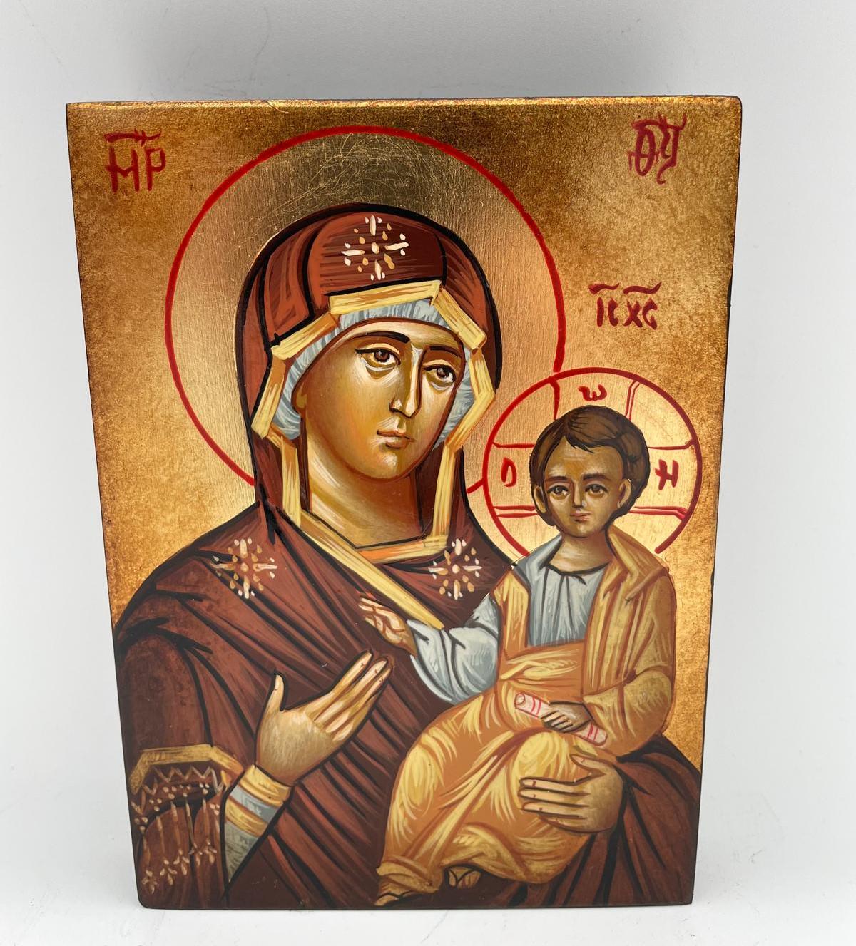 Icona Madonna con Bambino e Pergamena 10x14 cm – Stile Bizantino