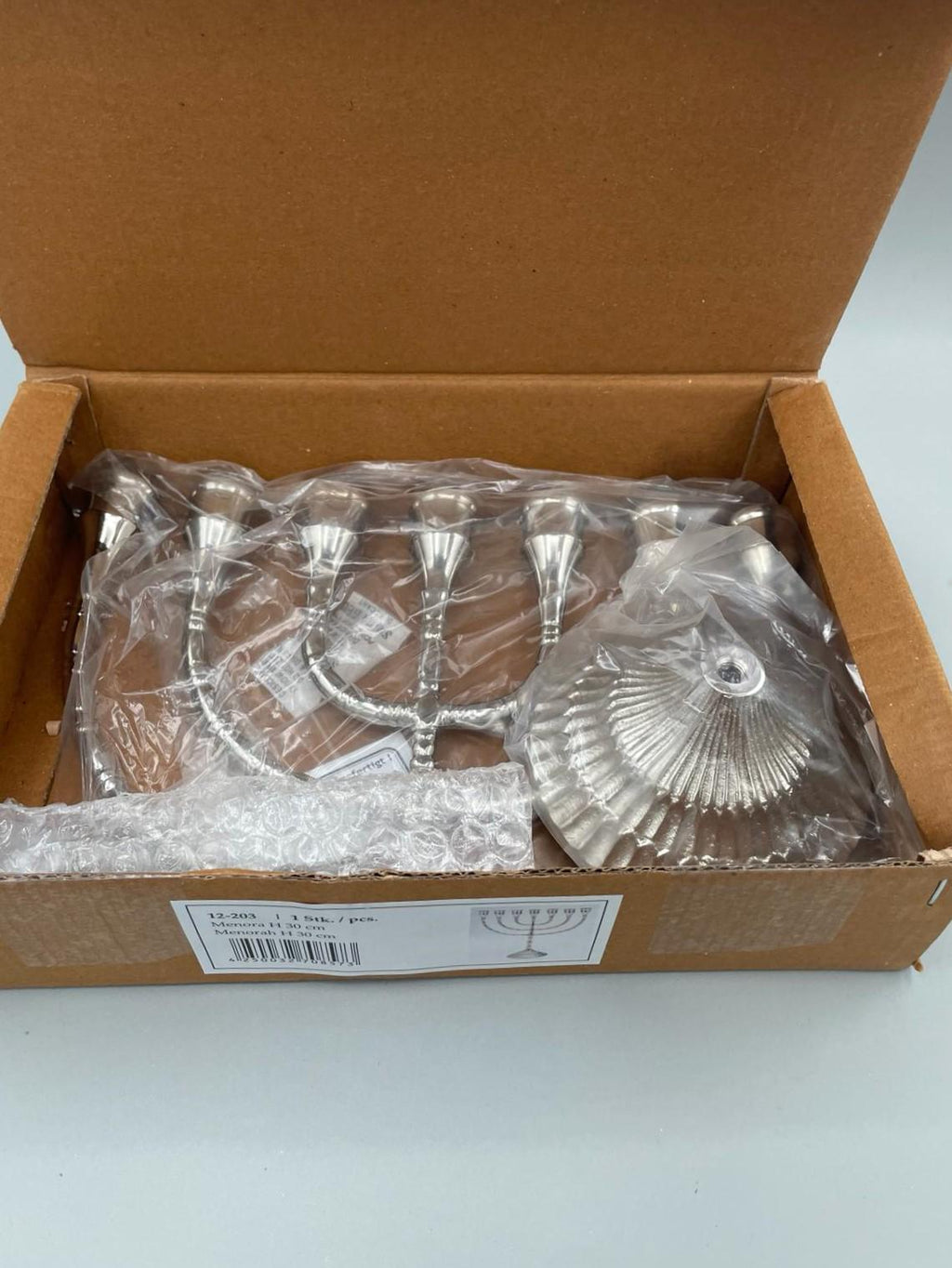 Menorah a sette bracci argento lucido placcata nickel – H 30 cm