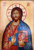 Heiligenikone Jesus Pantokrator mit Buch 10x14 cm – Handgemalt