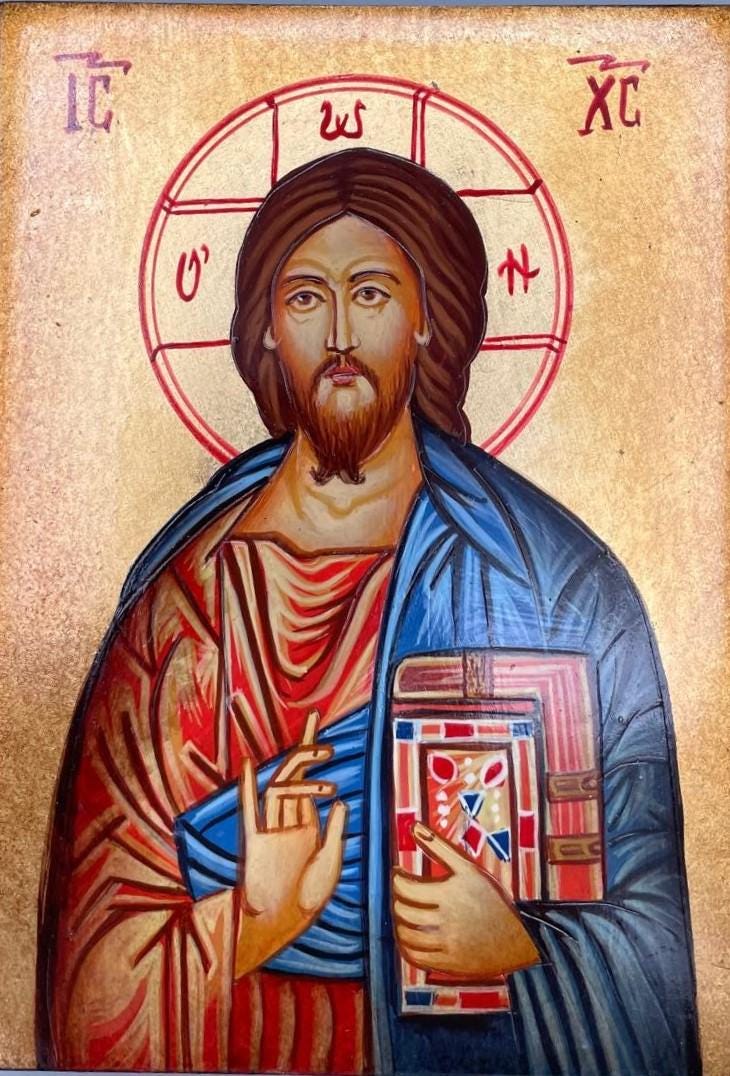 Icona Sacra Gesù Pantocratore con Libro 10x14 cm – Dipinta a Mano