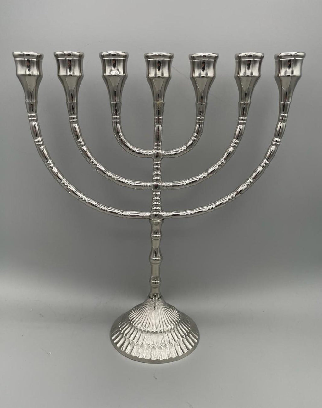 Menorah a sette bracci argento lucido placcata nickel – H 30 cm