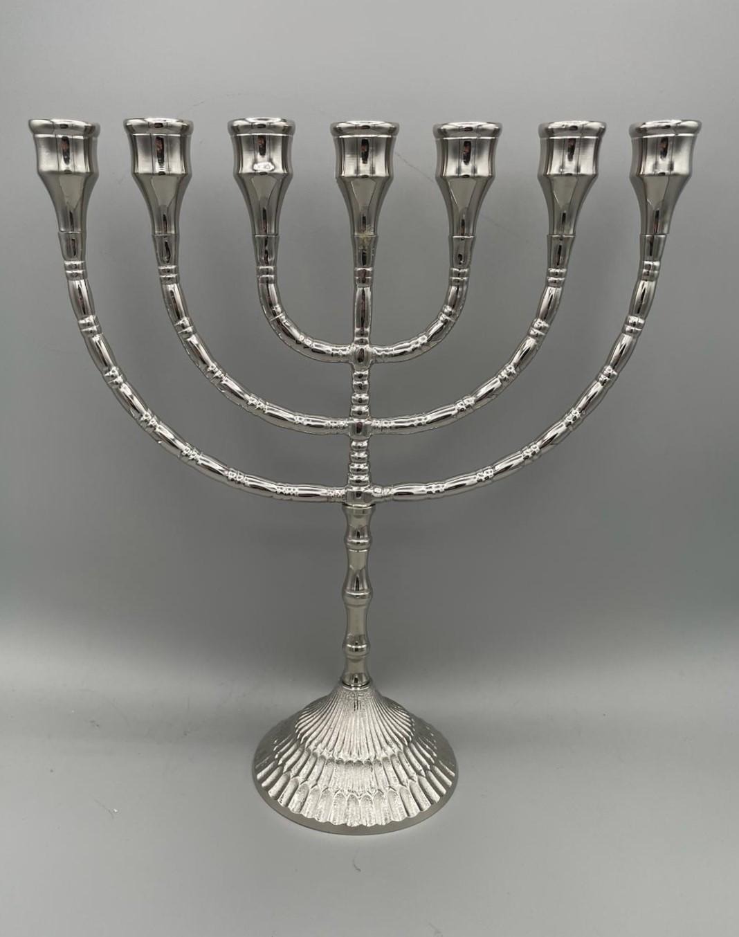 Menorah a sette bracci argento lucido placcata nickel – H 30 cm