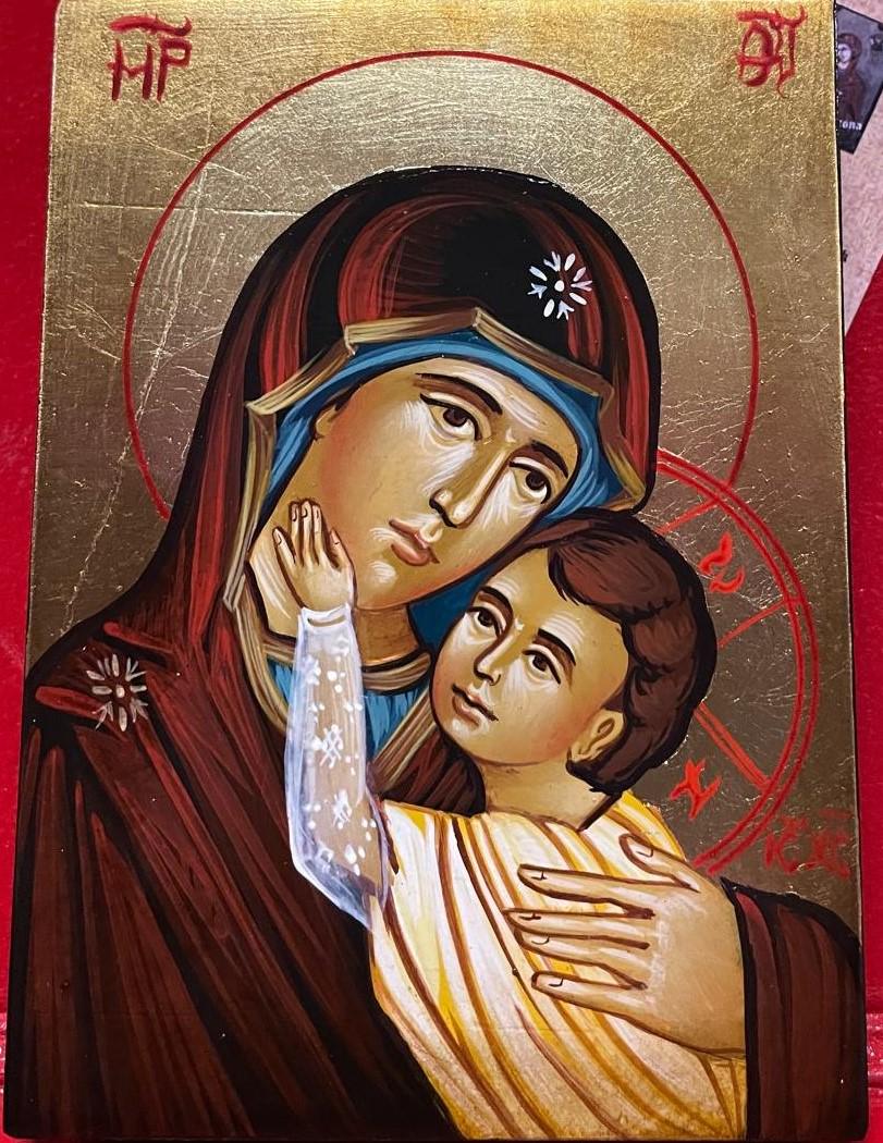 Icona Madonna della Carezza – Dipinta a Mano su Legno