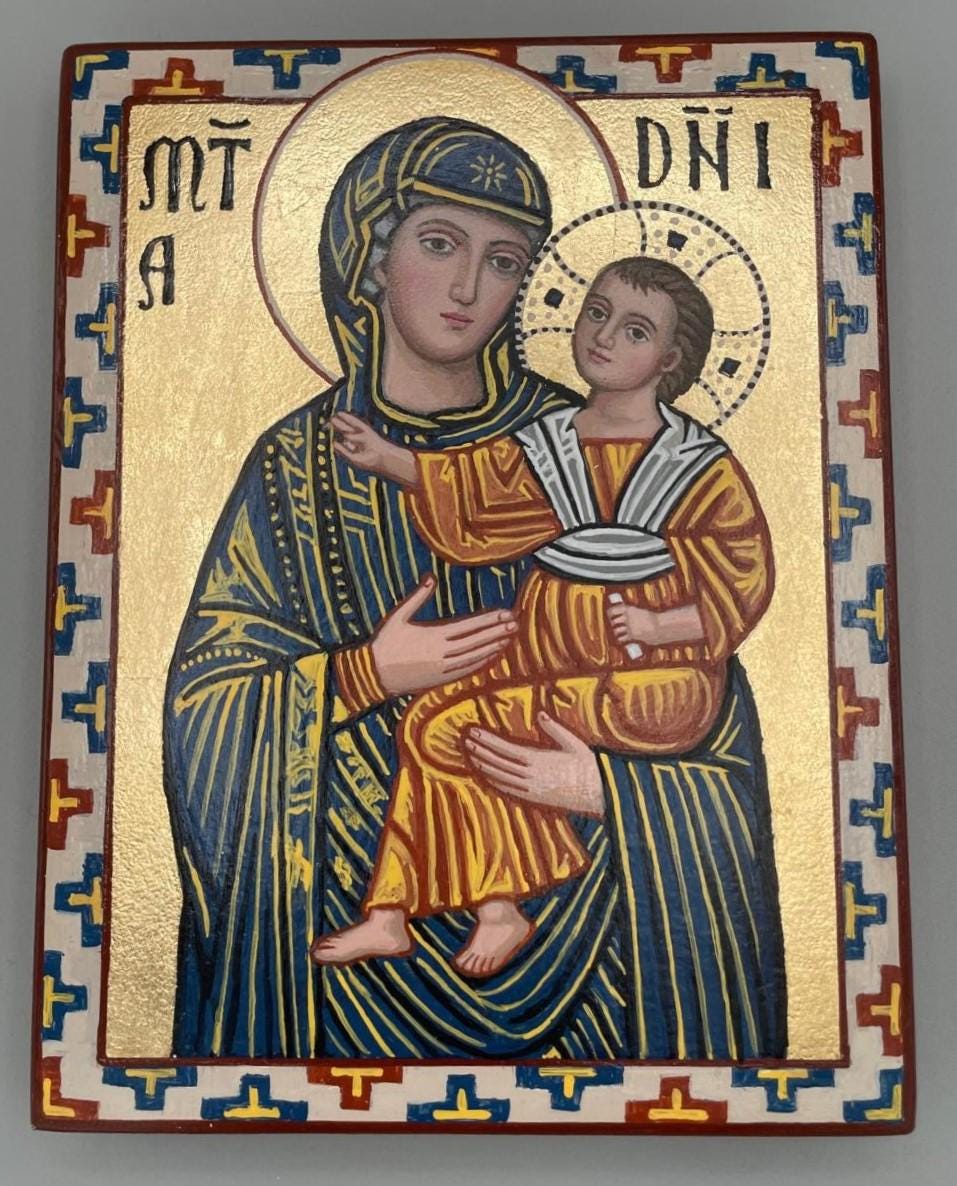 Icona Bizantina Theotokos Mater Domini – Dipinta a Mano, Foglia Oro