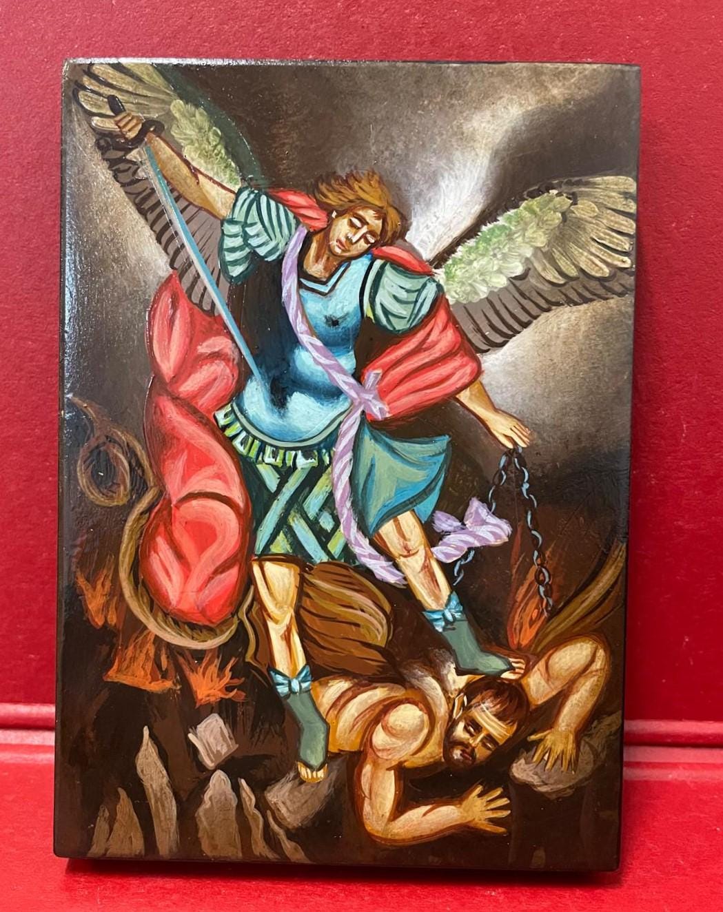 Icona Sacra San Michele Arcangelo 10x14 cm – Lotta contro il Diavolo