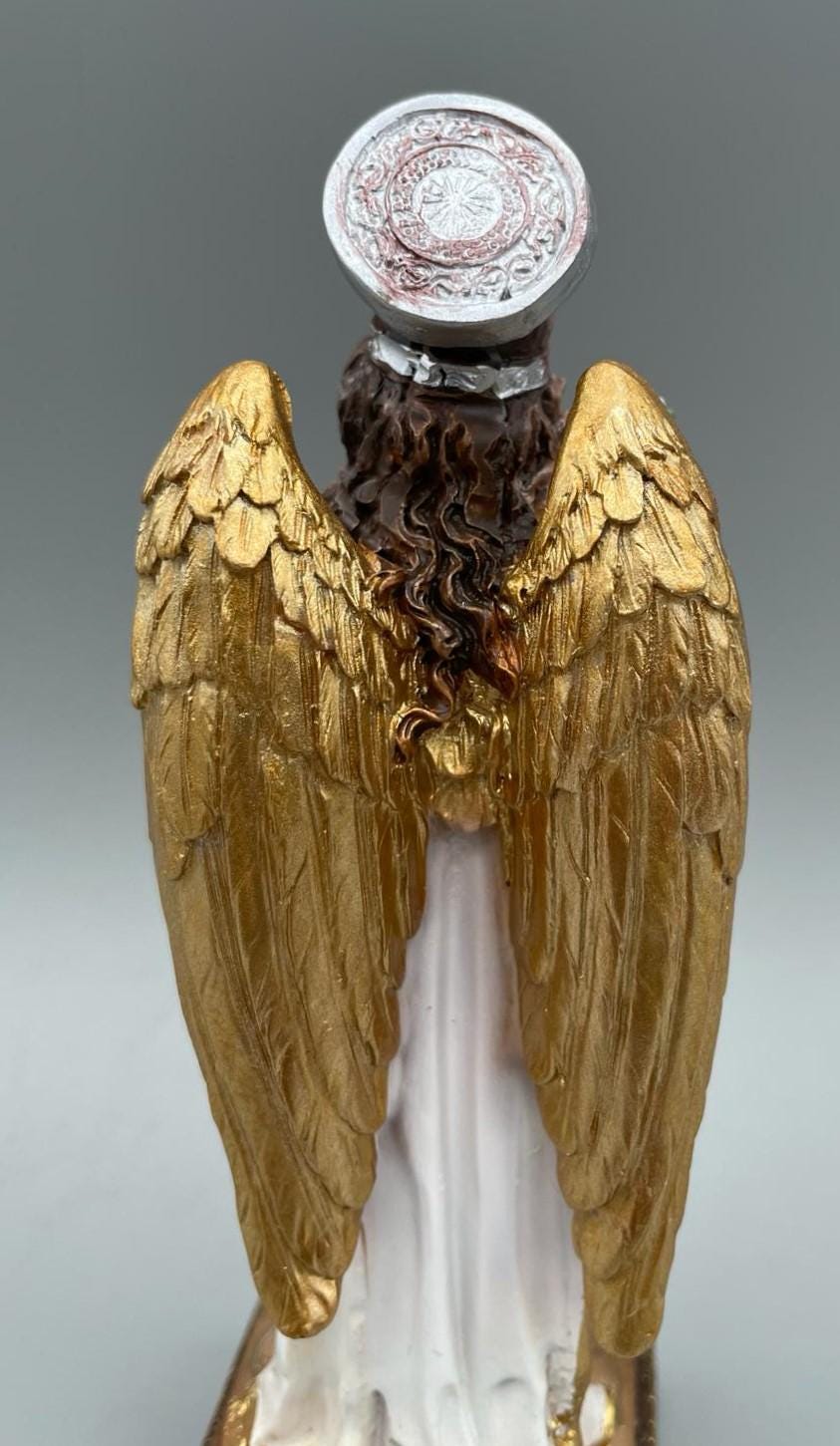 Statue Erzengel Gabriel mit Lilie und Spruchband „Ave Maria“ – 14,5 cm