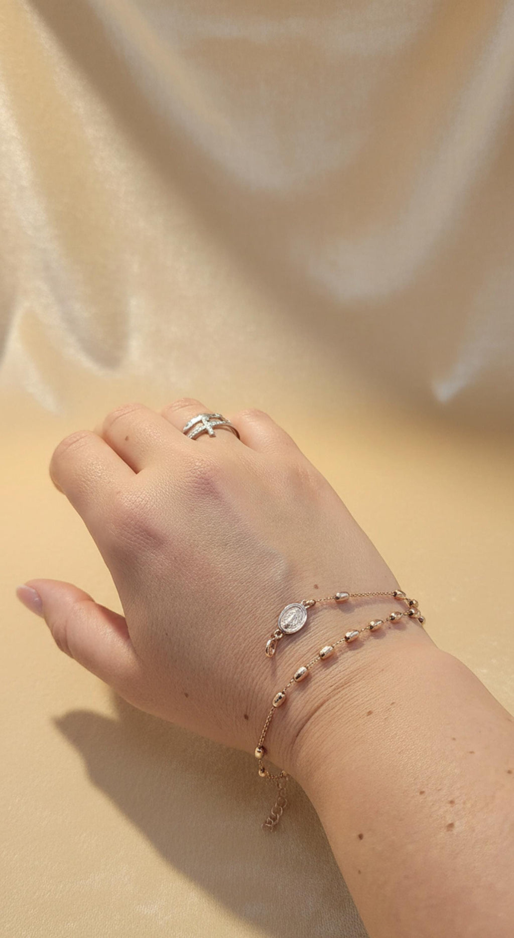 Bracciale Rosario della Madonna Miracolosa in Argento Dorato – 20 cm