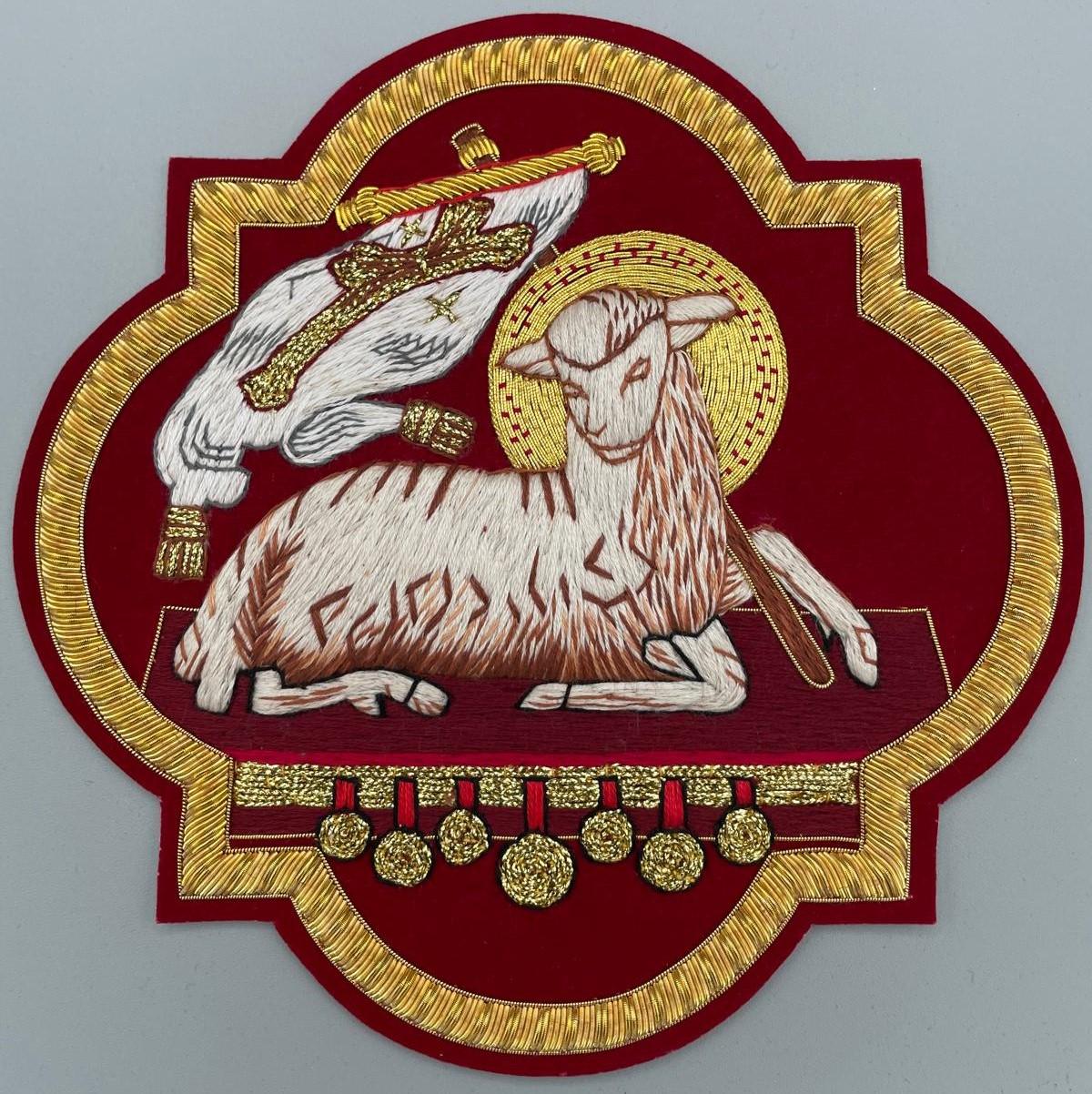 Icona Agnello di Dio ricamata a mano in filo oro