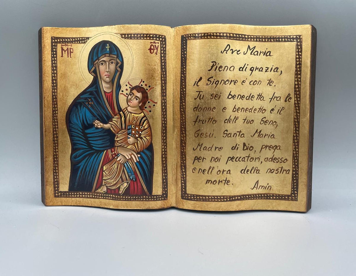 Icona a Forma di Libro Madonna Salus Populi con Ave Maria 20x30 cm
