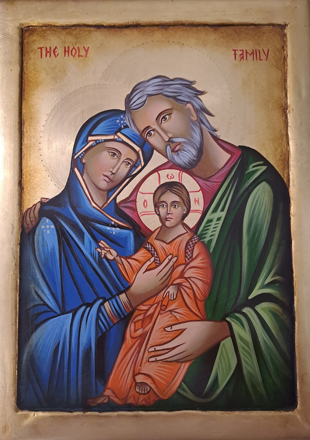 Icona Sacra Famiglia Benedicente 22x30 cm – Dipinta a Mano, Tecnica Bizantina
