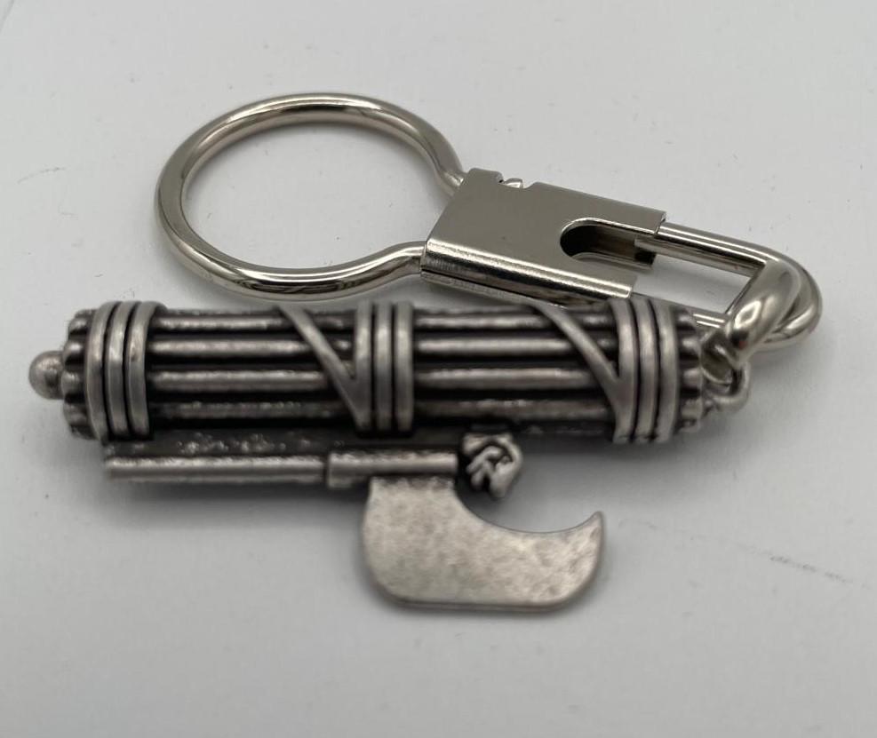 Portachiavi Fascio Littorio con Ascia – Vintage Metallo Argentato, 11 cm