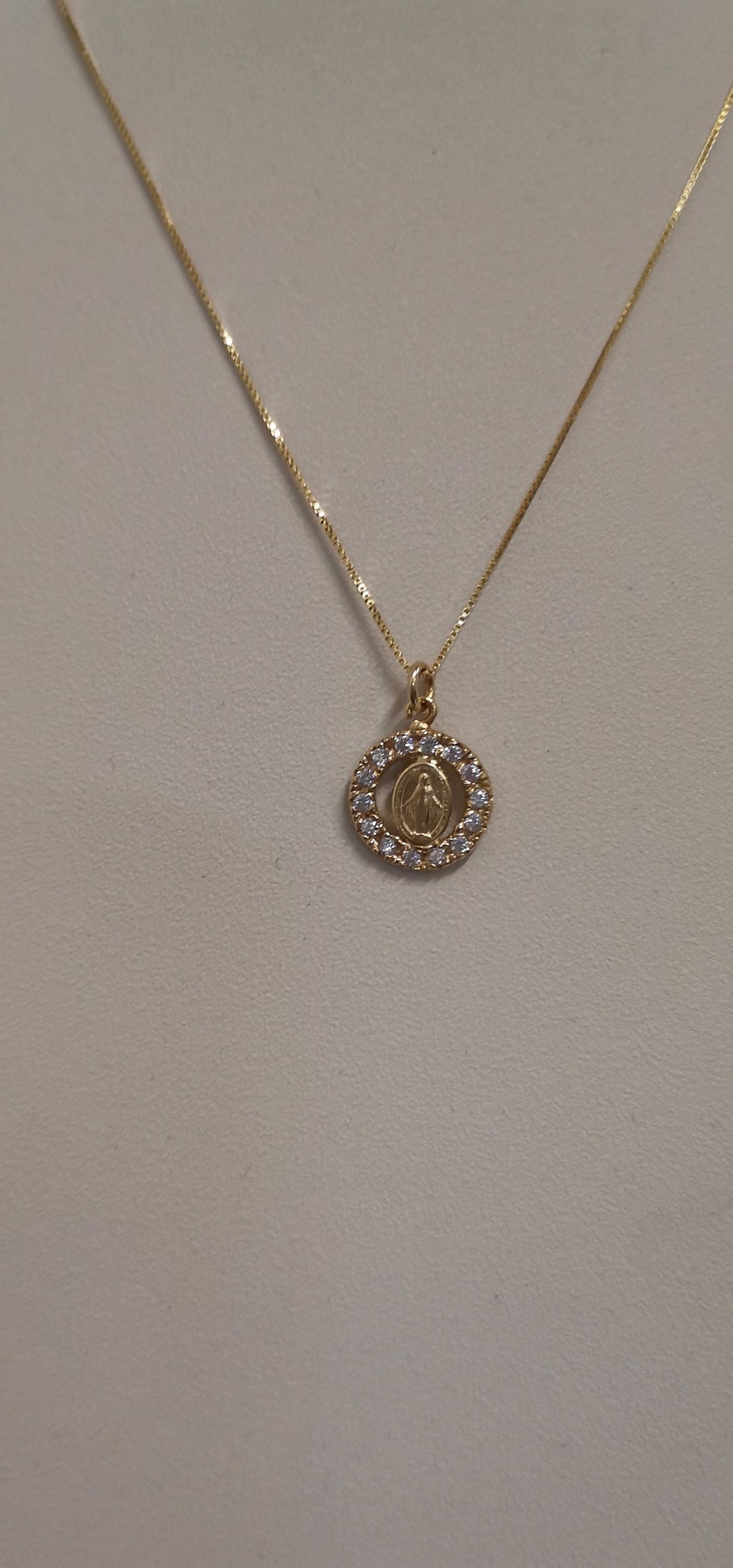 Collana Medaglia Miracolosa con zirconi e catenina in argento 925 placcata oro – 50 cm
