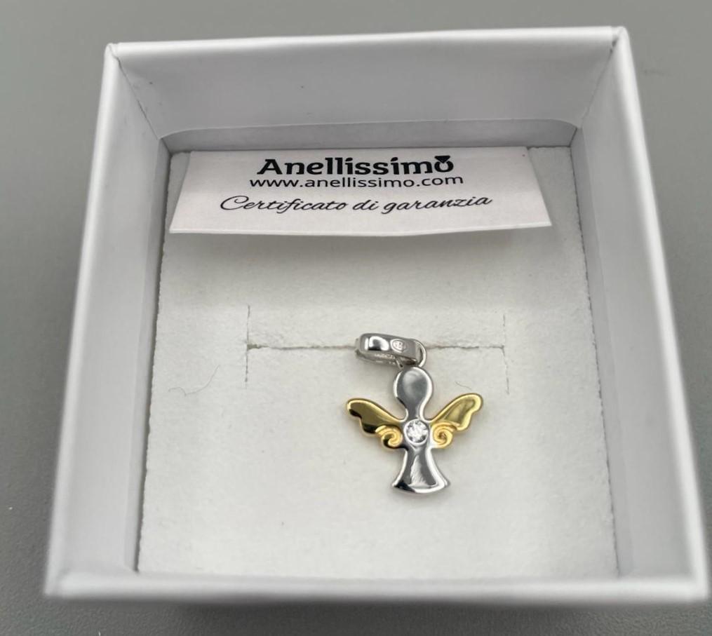 Ciondolo Angelo Custode con zircone – bicolore oro e argento