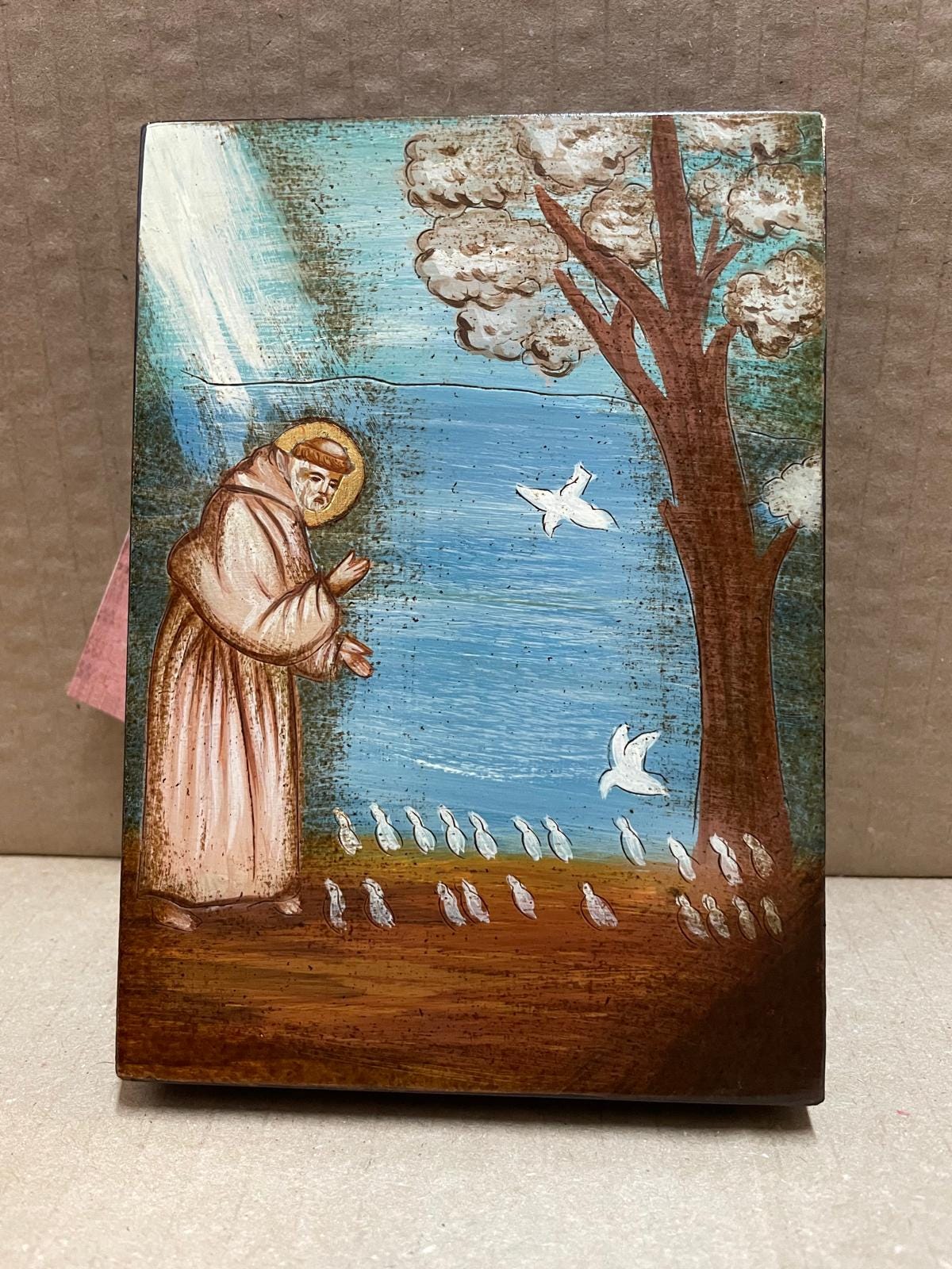 Icona Sacra San Francesco che Parla agli Uccelli 18x24 cm – Arte Francescana