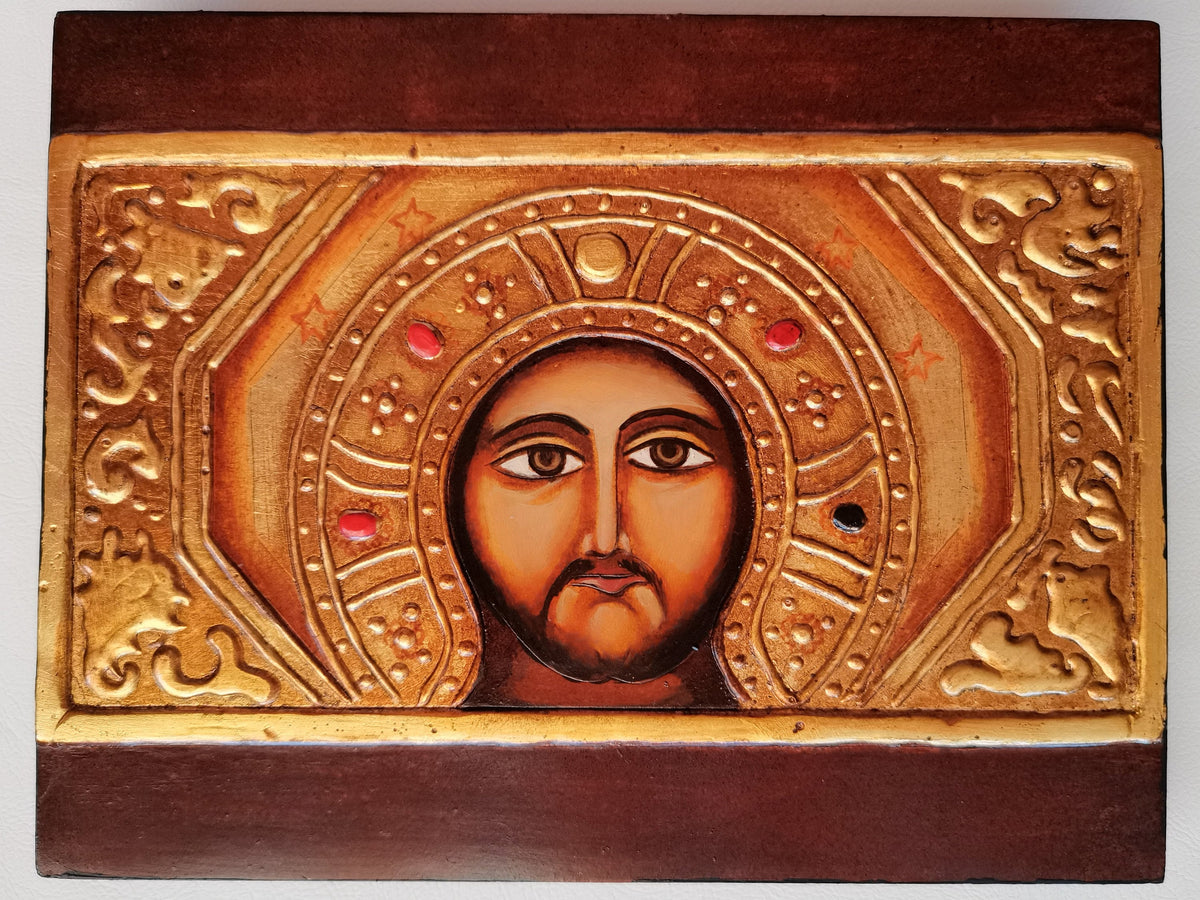 Icona sacra Cristo Acheropita Sancta Sanctorum dipinta a mano su legno – 14 x 18 cm