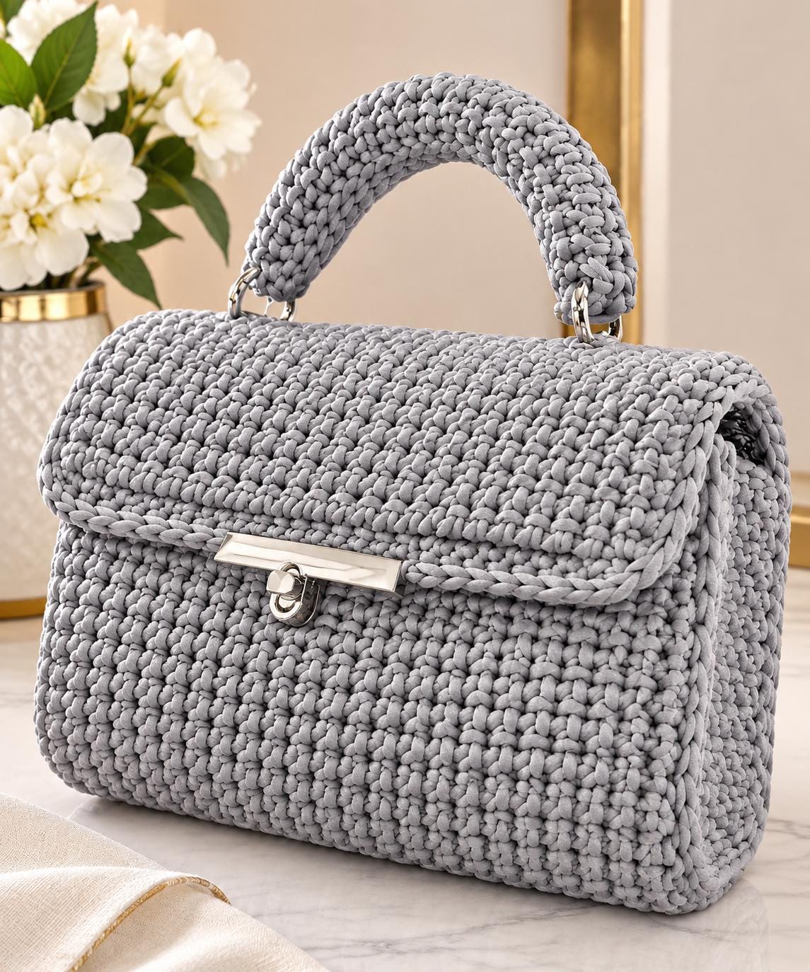 Borsa all'uncinetto fatta a mano – grigio
