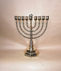 Candelabro Ebraico Menorah 9 bracci in ottone lucido