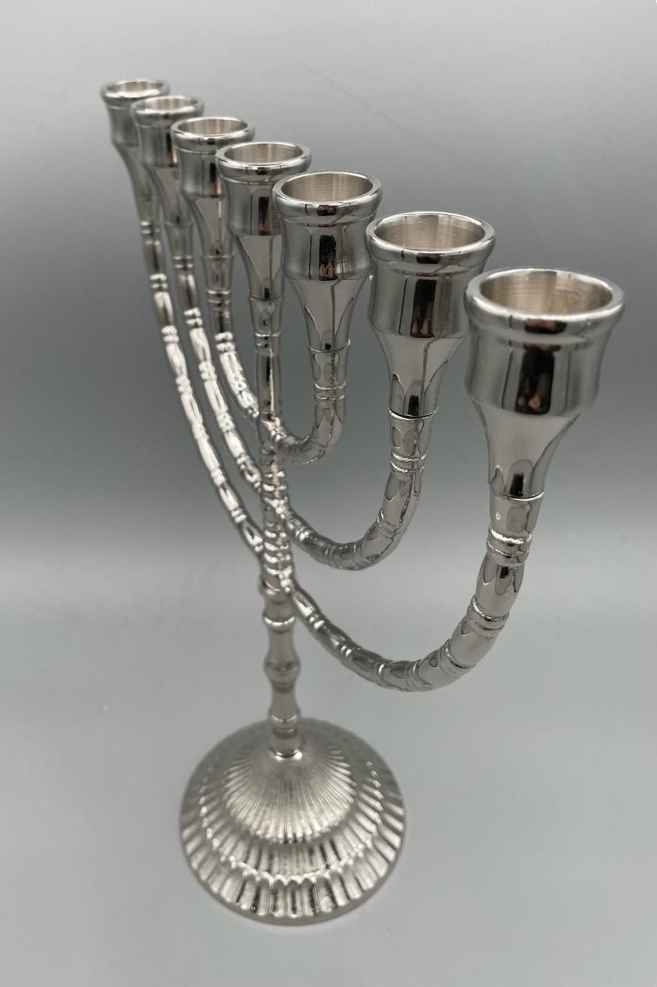 Menorah a sette bracci argento lucido placcata nickel – H 30 cm