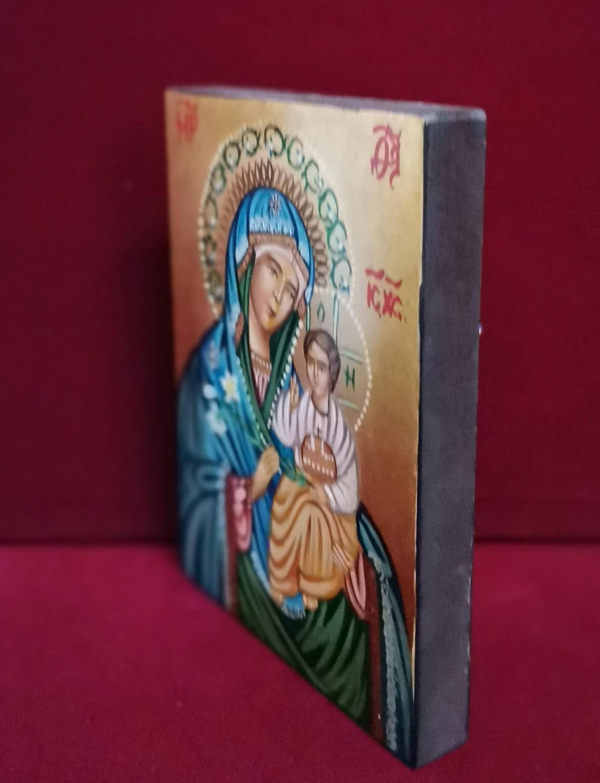 Madonna del Giglio con Gesù Bambino – Icona Sacra Dipinta a Mano