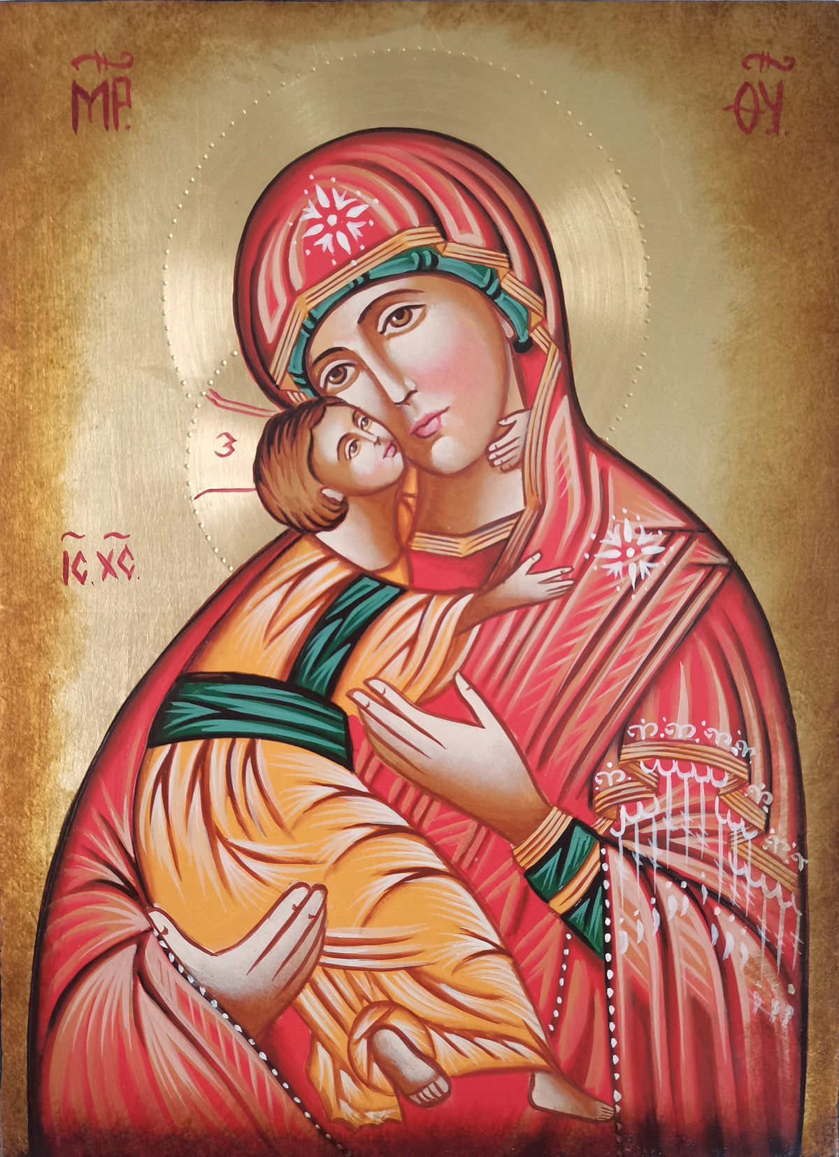 Icona Sacra Madonna della Dolcezza di Vladimir 22x30 cm – Manto Rosso