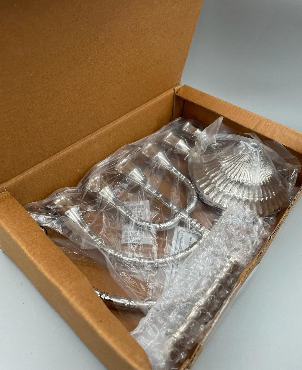 Menorah a sette bracci argento lucido placcata nickel – H 30 cm