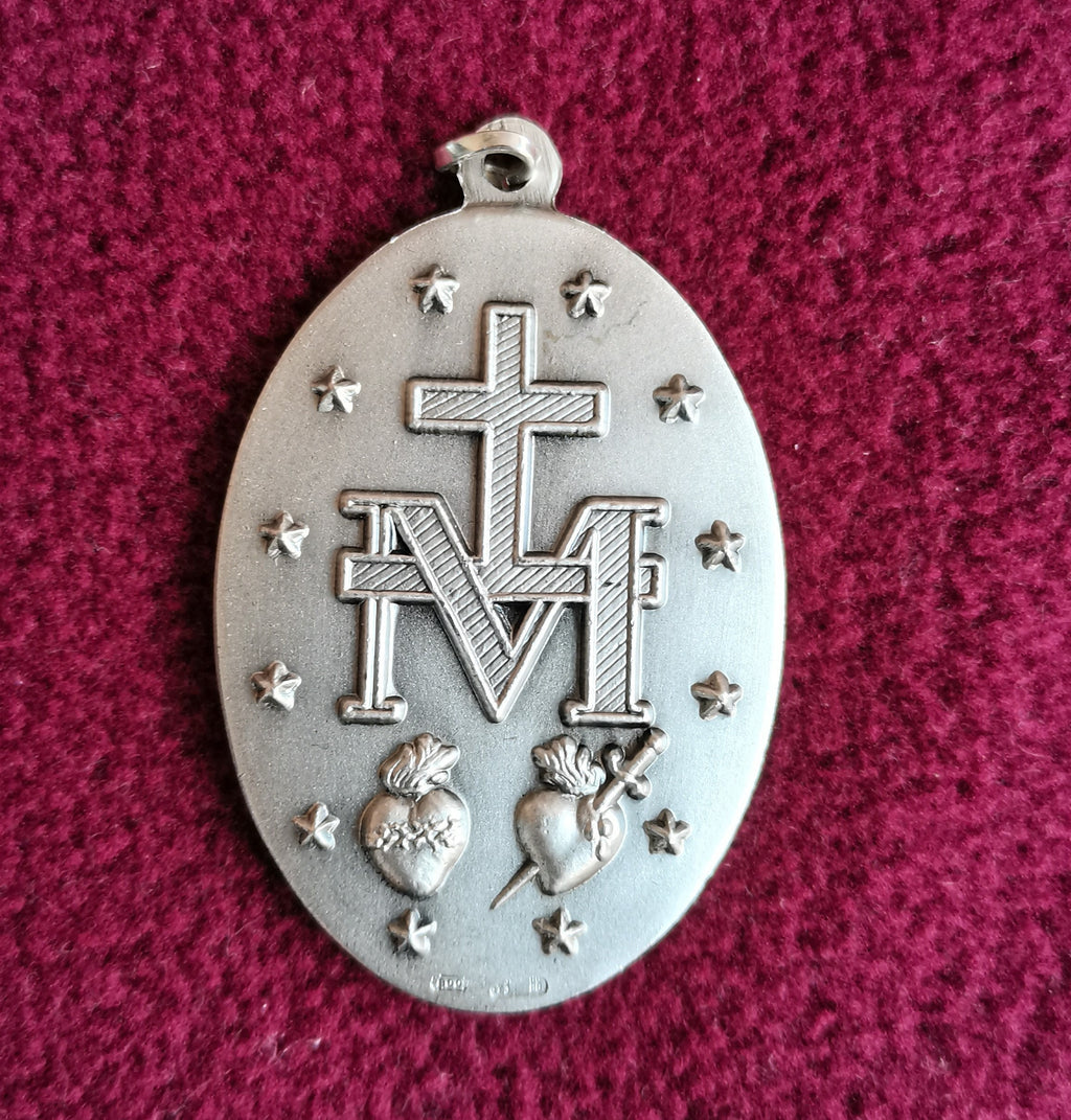 Medaglia Madonna Miracolosa in Argento 800 a Rilievo – 50 mm, Made in Italy