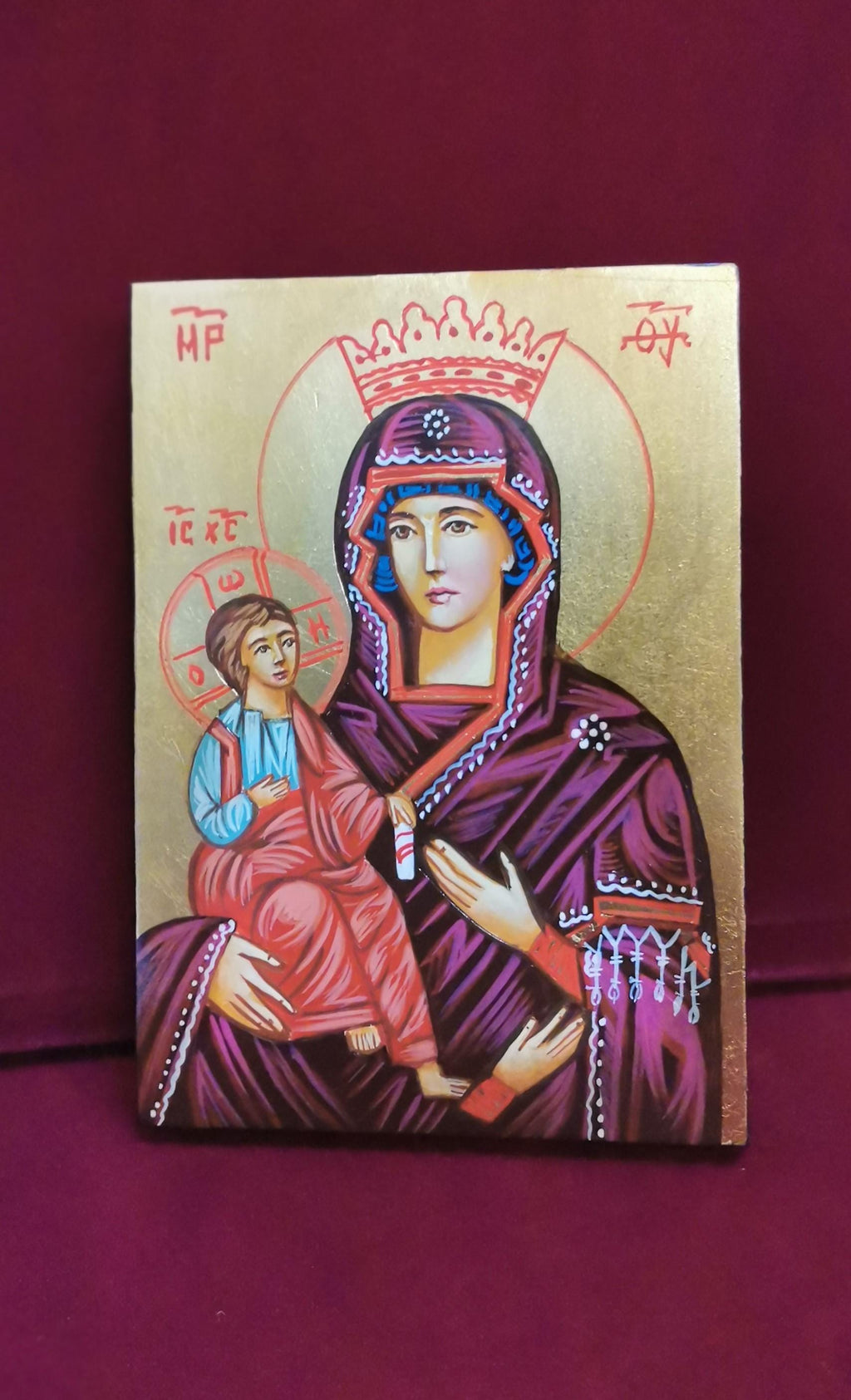 Dreihändige Gottesmutter mit dem Jesuskind – handgemalte heilige Ikone