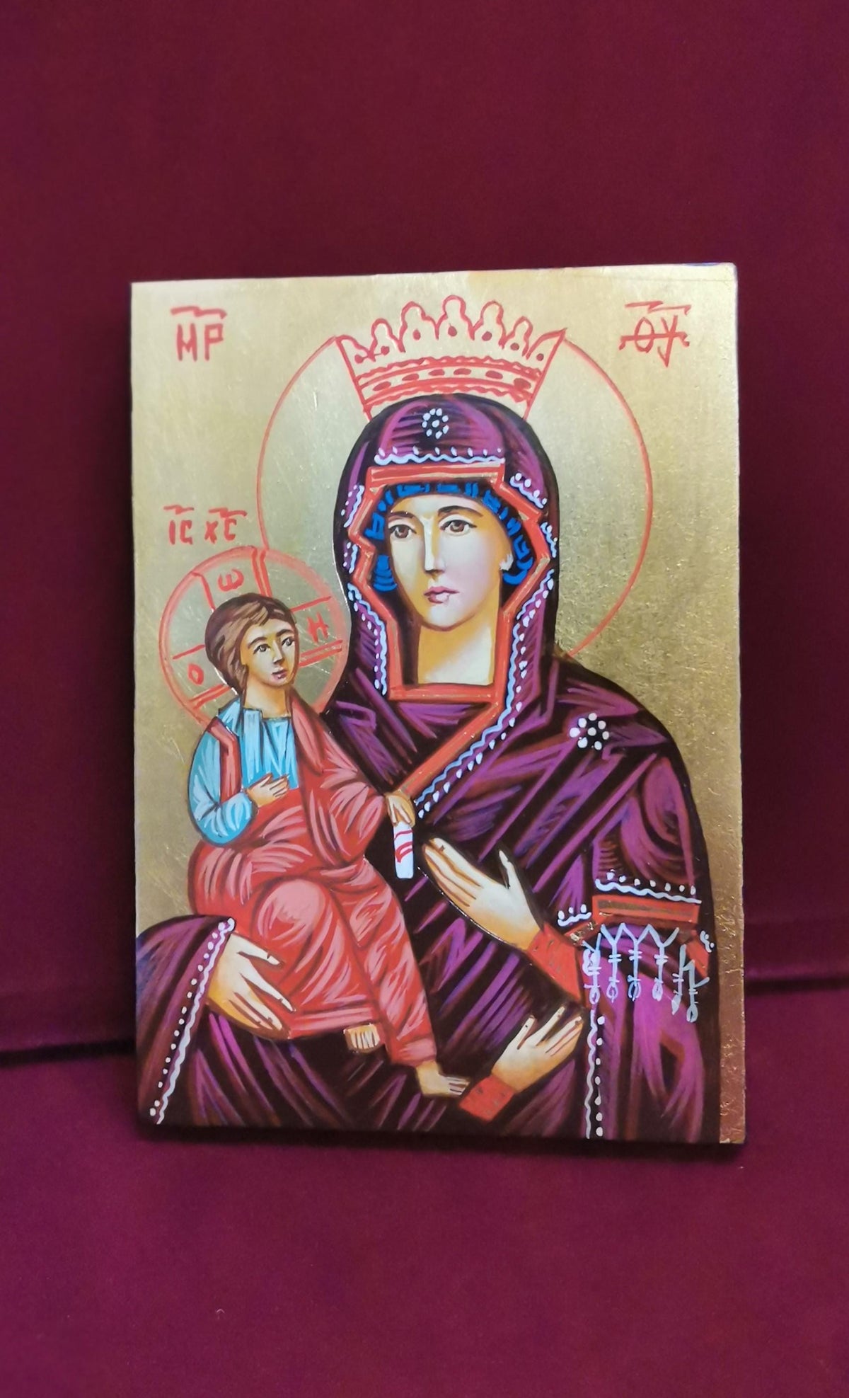 Madonna a Tre Mani con Gesù Bambino – Icona Sacra Dipinta a Mano