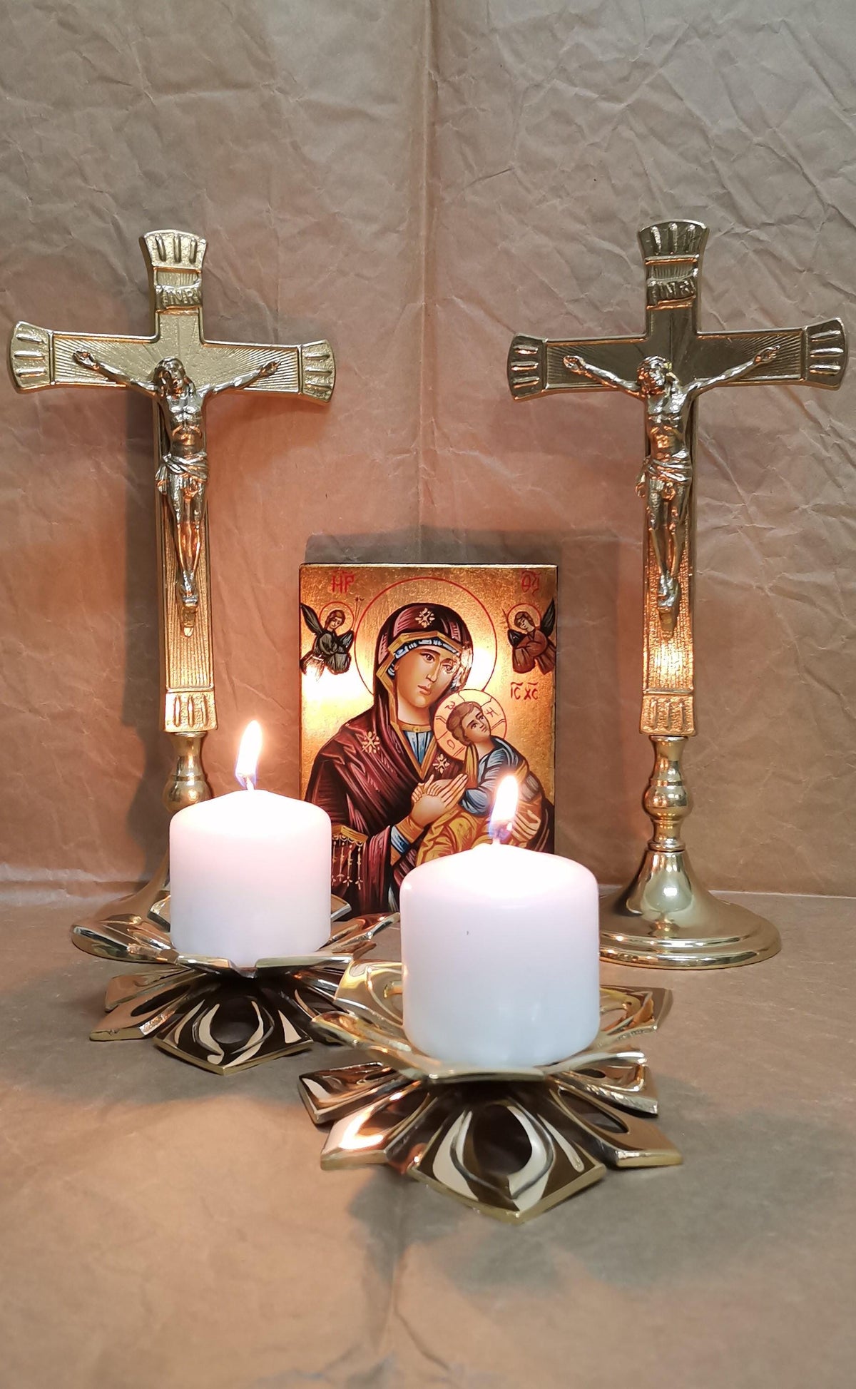 Icona Sacra Madonna con Bambino 10x14 cm – Dipinta a Mano, Foglia Oro