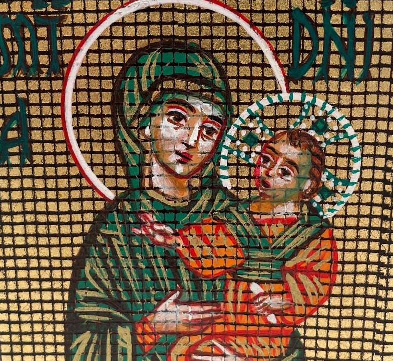 Icona Madonna con Bambino (Theotokos) 10x14 cm – Fondo Dorato a Griglia