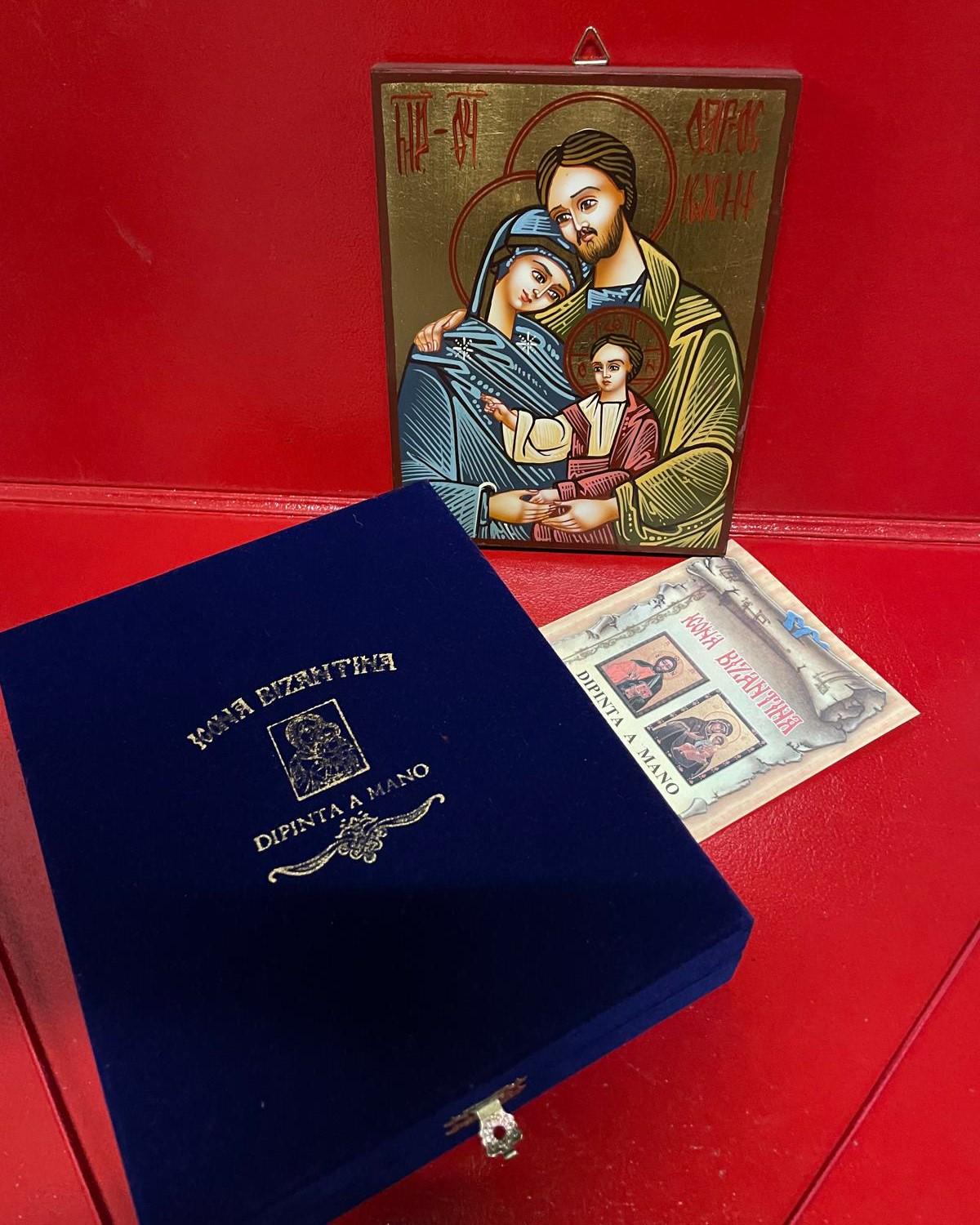 Icona bizantina della Sacra Famiglia dipinta a mano – 14 x 18 cm